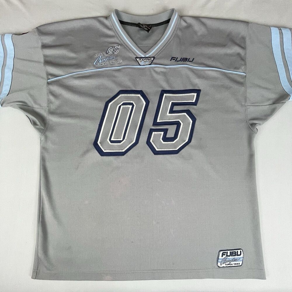 Vintage Fubu Jersey Men’s XL “Fubu 05” Grey Navy Athleisure Streetwear Urban Y2K